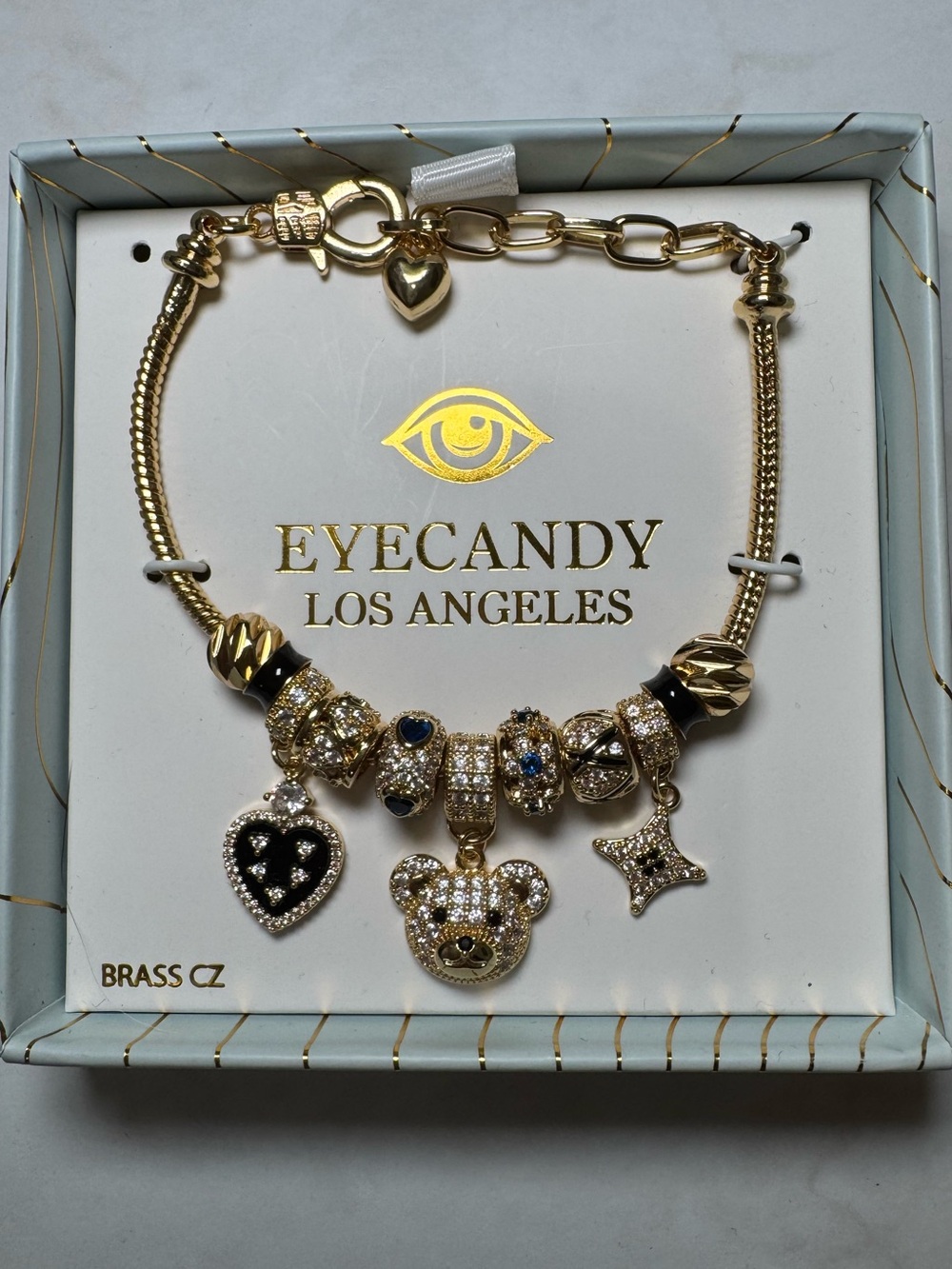 Sparkly Teddy Charm Bracelet — Gold